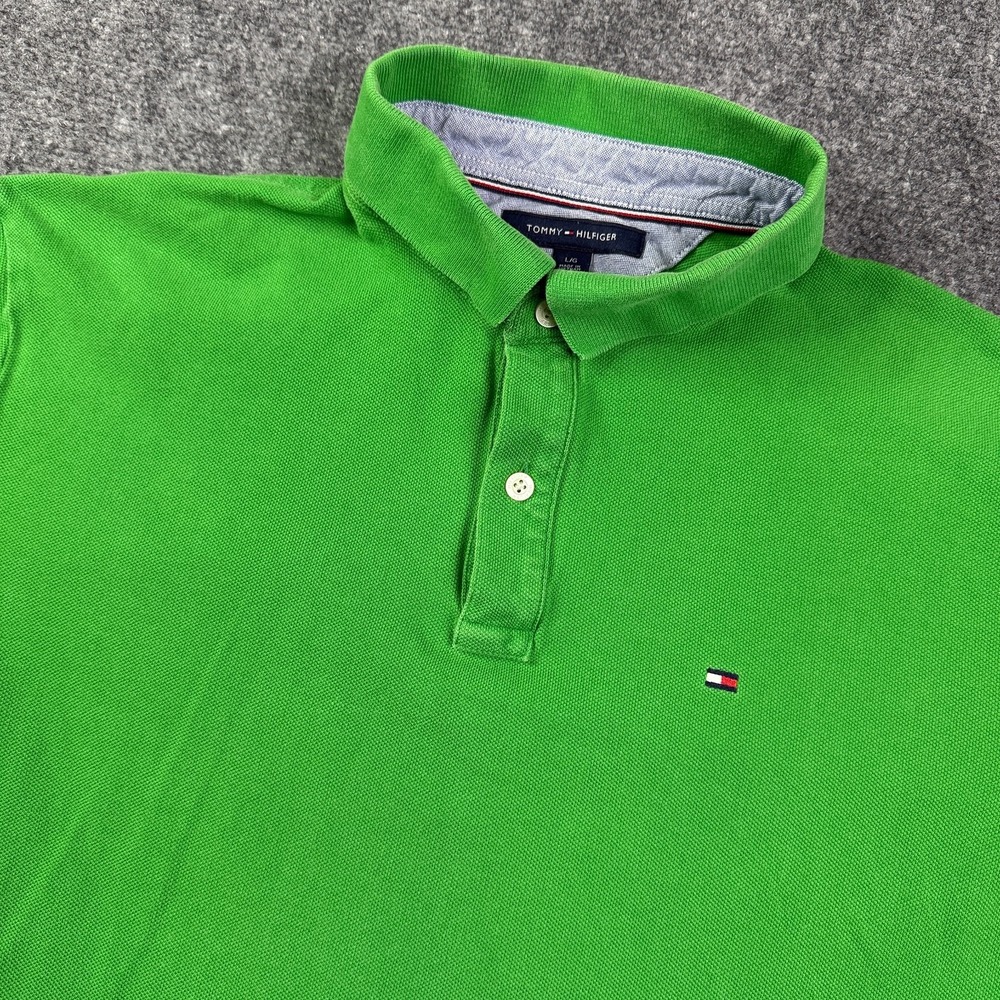 Tommy Hilfiger Mens Classic Fit Polo Shirt Large Kelly Green Pique Cotton Logo